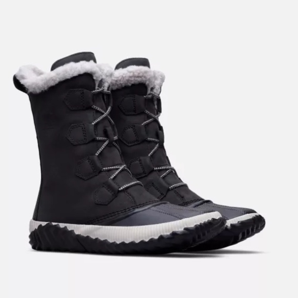 Sorel Out N About Plus Tall Lace Up Black Duck Style Winter Boots Size 10